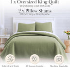 Southshore Fine Living, Inc. Oversized King Quilt Bedding Set, Pet Hair Resistant Bedding, Microfiber Lightweight Bedspread, California King Coverlet Set w/2 Pillow Shams, Sage Green Quilt