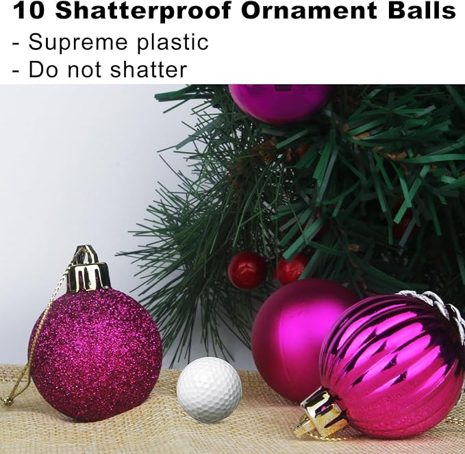 Fuchsia 3.2" Large Christmas Balls - Christmas Tree Decoration Ornaments Shatterproof Hanging Balls for Birthday Halloween Holiday Wedding Decorations Set of 10pcs