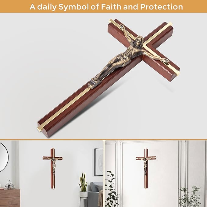 ACHIBANG 10" Crucifix Wall Cross with Jesus – Catholic Wooden Cross for Faith & Blessing, Wall or Home Decor