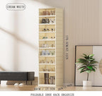 9Tier Foldable Shoe Rack Organizer for Closet,18Pairs Collapsible Plastic Shoe Shelf,Large Shoes Cabinet with Door,Clear Stackable Storage Box Easy Assembly,for Living Room(9Tier18Pairs Cream White)