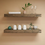 Urbandi Rustic Distressed Floating Shelves, Set of 2, Handmade Out of Pine Wood, 3 Inch Thick, Made in USA (Aged Barrel, 48Lx3Hx8D)