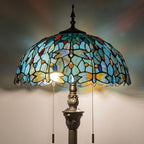 Tiffany Style Floor Lamp, 16" Stained Glass Dragonfly Shade with Antique Bronze Base, 2-Light E26 Pull Chain Standing Reading Light for Living Room, Bedroom, UL Listed, 16x16x64 Inches