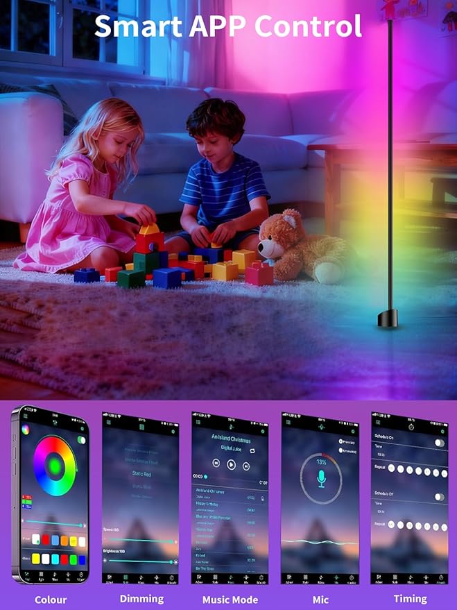 Corner Floor Lamp, RGB LED Lamp with Smart App and Remote Control Color Changing, Music Sync Ambience Lighting, Mood Lighting with 16 Million Colors for Bedroom Living Room Gaming Room