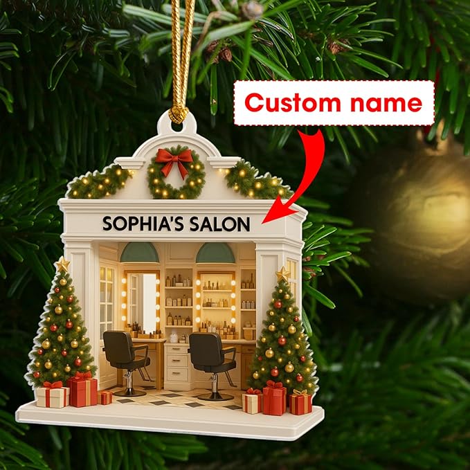 Personalized Hair Salon Christmas Ornament 2025, Flat Acrylic 2D Printed Ornament, Custom Hair Stylist Ornament, for Hairdresser, Christmas Tree Decor