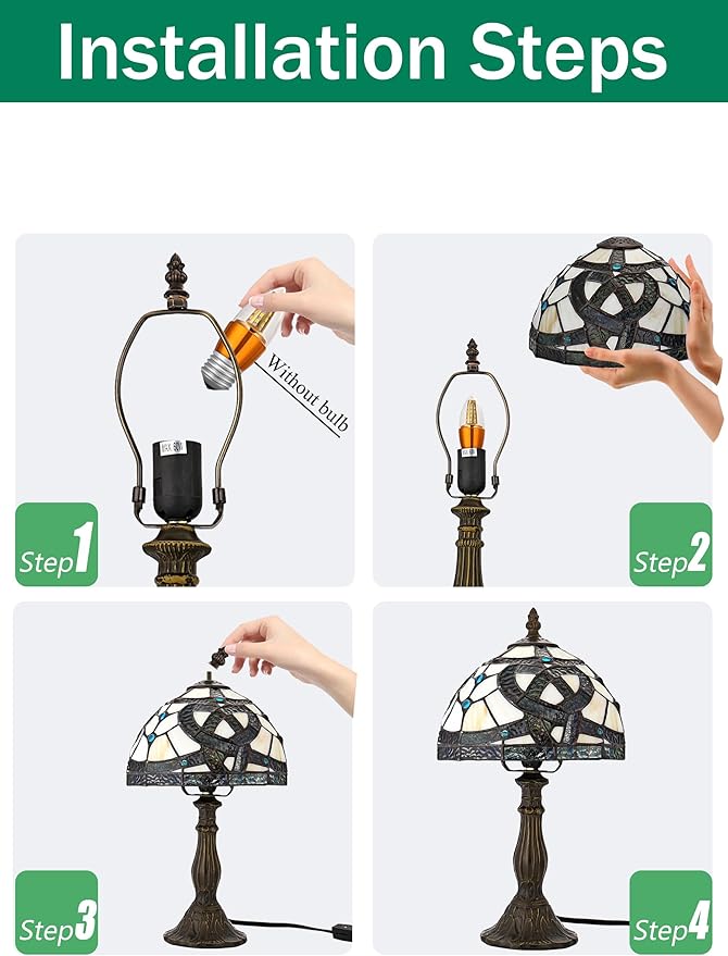 KY&BOSAM Tiffany Table Lamps Irish Celtic Stained Glass Lamp17500 Lumens UL Style Light Shade +E26 Bulb Holder+ Metal Base 8*8*14Inch Family Bedroom Living Room Office Memory St Patrick's Day Decor
