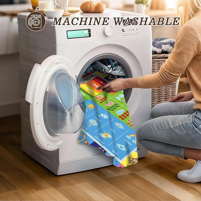 Baby Play Mat, ABC Rug for Kids Playroom, Non Slip Washable Toddler Floor Mat, Alphabet Numbers Colors Weather Learning Classroom Rug for Nursery or Preschool, 3x5 ft