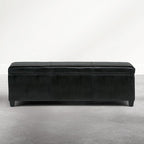 SIMPLIHOME Avalon Storage Ottoman Bench - 48 inch Wide Upholstered Vegan Leather Rectangle Storage Ottoman Bench in Carbon Black, Contemporary Ottoman for Living Room or Entryway with Lift-Up Lid
