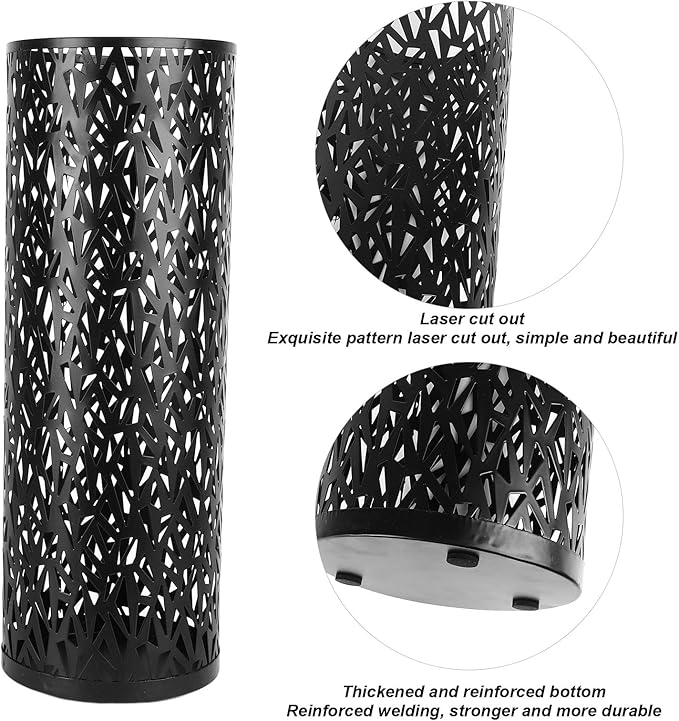 Umbrella Stand Umbrella Holder for Entryway,Umbrella Stand Rack,Metal Hollowed Freestanding Round Umbrella Holder Organizer Bin,Umbrella Rack Organizer Freestanding for Home Hotel Office(Medium-Black)