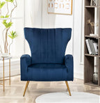 Modern Velvet Accent Chair, Channel Tufted Bedroom, Office or Living Room Furniture with Elegant Metal Legs, 26" Wide Armchair, Blue