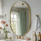 Gold Oval Mirror, 24"x36" Oval Bathroom Mirror, Brushed Gold Mirror with Aluminium Alloy Frame, Anti-Rust, Tempered Glass