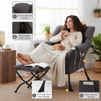 Lazy Chair with Ottoman, Large Lounge Accent Chair with Ottoman and a Throw Pillow, Dark Grey Reading Chair for Living Room Bedroom Dorm Room Office Apartment Relaxing Use