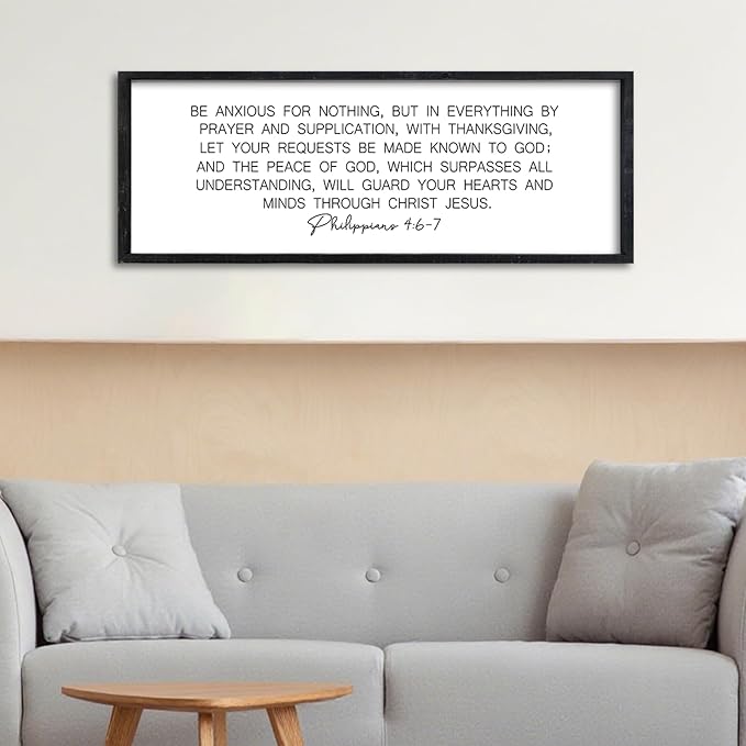 Surfapans Christian Wall Decor Be Anxious for Nothing Sign 32"×12" Philippians 4:6-7 Bible Verse Scripture Positive Quotes Holy Inspirational Religious Jesus Large Wood Framed Hanging Art (Black)