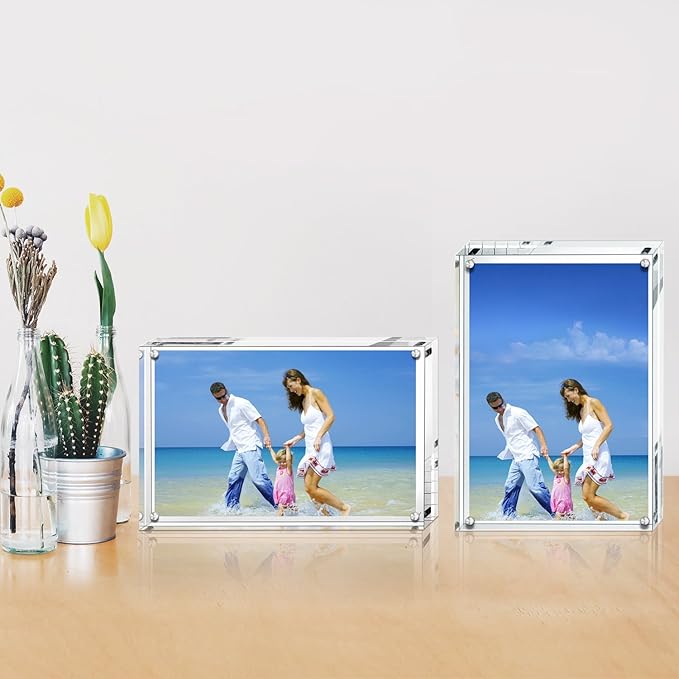 Acrylic Photo Frames,3.5x5'' Double Sided Magnetic Picture Frame, Desktop Frameless Postcard Display (5 Pack)