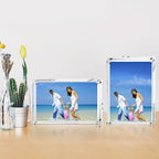 Acrylic Picture Frames, 4x6 inch Clear Double Sided Block Set, Desktop Frameless Magnetic Photo Frame