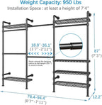 Timate F3 Garment Rack Heavy Duty Clothes Rack for Hanging Clothes, Expandable Industrial Pipe Wall Mounted Clothing Racks, Adjustable Storage Wardrobe Closet Kit Walk in Closet Systems, Black