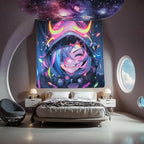 HOUHUANG Anime Fluorescent Tapestry - 59x59 Inches Large Wall Hanging for Room Decoration, Glow-in-the-Dark Trippy Boho Style with Blacklight Effects, Perfect for Bedroom and Custom Tapestry Lovers (Hell girl)