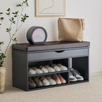 Apicizon 39 Inches Storage Bench, Shoe Bench with Flip Top Storage Space and Padded Cushion, Wooden Entryway Bench for Entryway, Living Room, 2-Tier Shoe Rack Organizer, Black