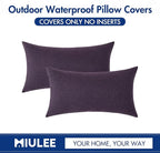 MIULEE Pack of 2 Decorative Outdoor Solid Waterproof Throw Pillow Covers Faux Linen Garden Farmhouse Cushion Cases for Patio Tent Balcony Couch Sofa 20x12 Inch Purple