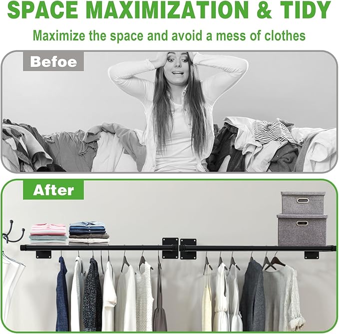 Closet Shelves Wall Mounted, 85 Inches Heavy Duty Closet Rod with Shelf Metal Utility Shelf for Wall, Closet, Laundry Room