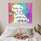 VUMIVI Cute Dog Tapestry Rainbow Color Planks Rustic Farmhouse Home Decor Pet Paws Tapestry Wall Hanging for Living Room Bedroom Dorm Classroom Aesthetic Decor W60xL50in