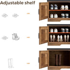 2-Tier Storage Bench, 47.2" Wide Shoe Bench with Padded Seat Cushion, Entryway Bench with 4 Barn Doors and Adjustable Shelf, Rustic Walnut