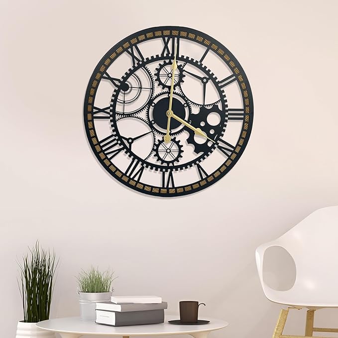 16 Inch Wall Clock, Gear Clock, Silent Non Ticking, Battery Operated Large Wall Clocks for Living Room Decor, Kitchen, Office (Vintage Industrial Steampunk)