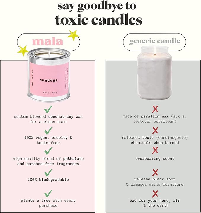 MALA Sundays Apricot Sandalwood & Lavender Candle for Home – Vegan Soy Aromatherapy – 45-Hour Clean Burn – Organic Non Toxic Candles – Calm Room Decor – 6.8 oz