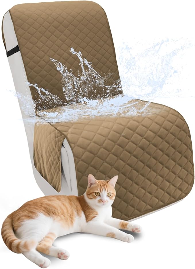 Recliner Sofa Covers 100% Waterproof Velvet L Shape Recliner Couch Covers for Dogs Pets Washable Anti Slip 1 Additional Couch Cover for Reclining Couch (Additional Seat, Light Brown)