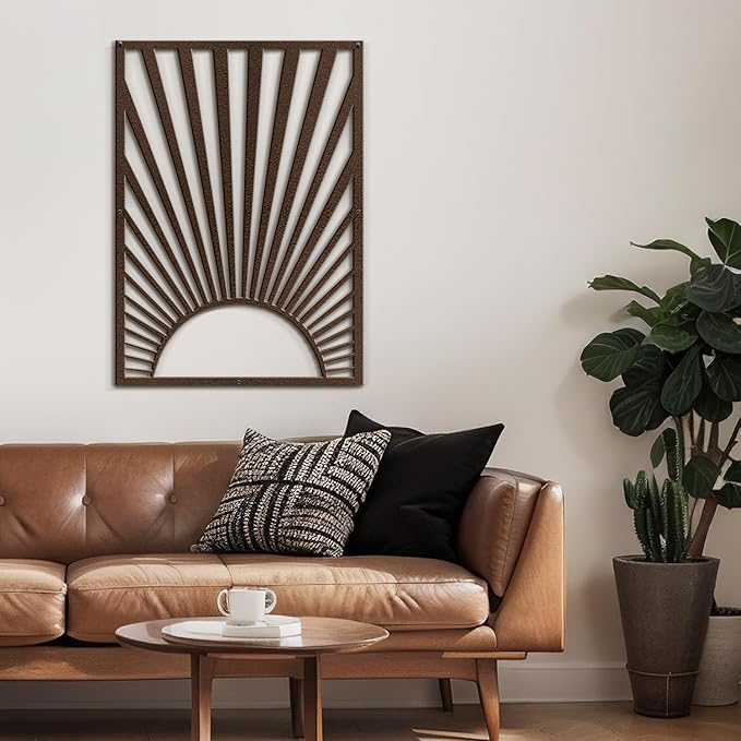 SIGNLEADER Metal Wall Art Decor Bronze Shining Sun Minimalist Modern Abstract Wall Sculpture Hangings Home Decoration for Living Room, Bedroom, Bathroom, Kitchen, Outdoor - 18" Bronze