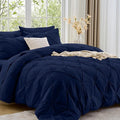 Sasttie Full Size Comforter Set, 7-Piece Bed in a Bag, Pintuck Bedding Sets for All Season, Includes Comforter, Flat Sheet, Fitted Sheet, Pillowcases and Pillowshams, Navy