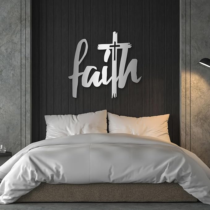 Faith Cross Metal Wall Sign, Faith Metal Wall Decor, Christian Cross Wall Decor, Religious Art Wall Decor, Spiritual Wall Art, Metal Wall Art, Wall Decor for Living room, Church (43"x39" | 110x100cm, Gold)