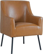 HomePop Modern Accent Chair, Homepop Home Décor, Accent Chairs for Living Room & Bedroom, Fabric Reading Living Room Side Chair, Single Sofa with Lounge Seat and Metal Legs- Carmel Faux Leather