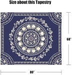 Lifeel Blue Bohemian Tapestry Wall Hanging, Mandala Floral Medallion Hippie Tapestry with White Aesthetic Wreath Design, Navy Wall Decor Blanket for Bedroom Home Dorm, Large 68×80 inches