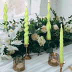 Nuanchu 4 Pcs 7.87 Inch Twisted Taper Candles Wax Unscented Smokeless Spiral Swirl Candlesticks for Wedding Holiday Dinner Party Home Decorations (Sage Green)