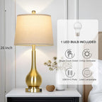 26" Gold Table Lamp for Living Room Single, Touch Control Bedside Lamp for Bedroom, 3-Way Dimmable End Table Lamp for Nightstand with USB Charging Port (1 Pack)
