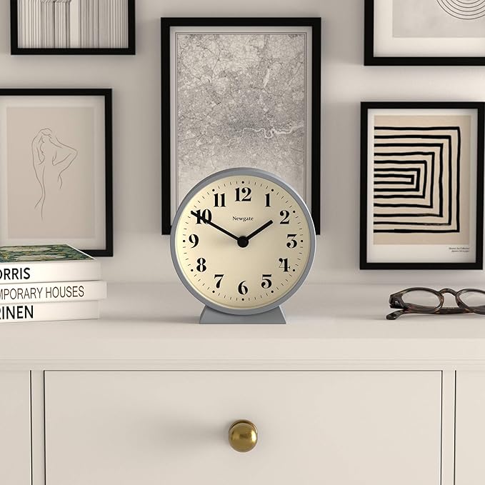 NEWGATE® Theatre Mantel Clock | Modern Classic Round Design | French Navy | Contemporary Style for Desk, Table, Shelf or Bedside