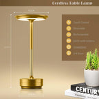 Rechargeable Cordless Table Lamps,Portable 5000mAh Table Light Touch 3 Color Stepless Dimming Battery Powered LED Table Lamp for Restaurant/Bars/Outdoor Party/Camping(Gold)