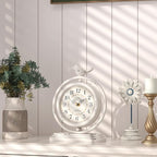 White Vintage Table Clock with Bird, European Retro Style Mantel Clocks, Desk and Shelf Decor Clock, for Living Room, Farmhouse, Bedside, Bedroom, Gift (7.9" H x 6.3" W)