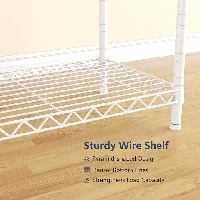 Clothes Rack, Heavy Duty Clothes Rack, Large Wire Closet Garment Rack, Freestanding Expandable Metal Clothing Rack with 4 Hanging Rods, 6 Shelves, and 4 Hangers for Hanging Clothes, White