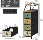 Tohomeor Narrow Dresser Tall Skinny Storage Tower Vertical Slim Chest of Drawers with Charging Station Small Nightstand Side Table for Bedroom, Bathroom, Small Spaces (Retro Flower, 4 Drawers)