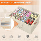 Aokeyee 2 Pack Shoe Organizer for Closet, Large Shoe Storage Box Fits up to 48 Pairs, Space Saving Foldable Shoes Organizer Bin w/Clear Cover and 4 Reinforced Handles, Beige
