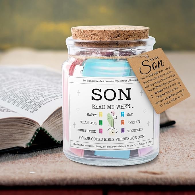 NewEleven Valentines Day Gifts For Son - Christian Easter Gifts for Young Men or Teen Boys - Meaningful Presents For Sons, Kids - Christian Gift For Sons From Mom, Dad - Bible Verse Jar