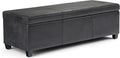 SIMPLIHOME Avalon Storage Ottoman Bench - 48 inch Wide Upholstered Vegan Leather Rectangular Lift-Top Ottoman in Distressed Black, Contemporary Storage Bench for Living Room with High-Density Foam