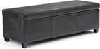 SIMPLIHOME Avalon Storage Ottoman Bench - 48 inch Wide Upholstered Vegan Leather Rectangular Lift-Top Ottoman in Distressed Black, Contemporary Storage Bench for Living Room with High-Density Foam