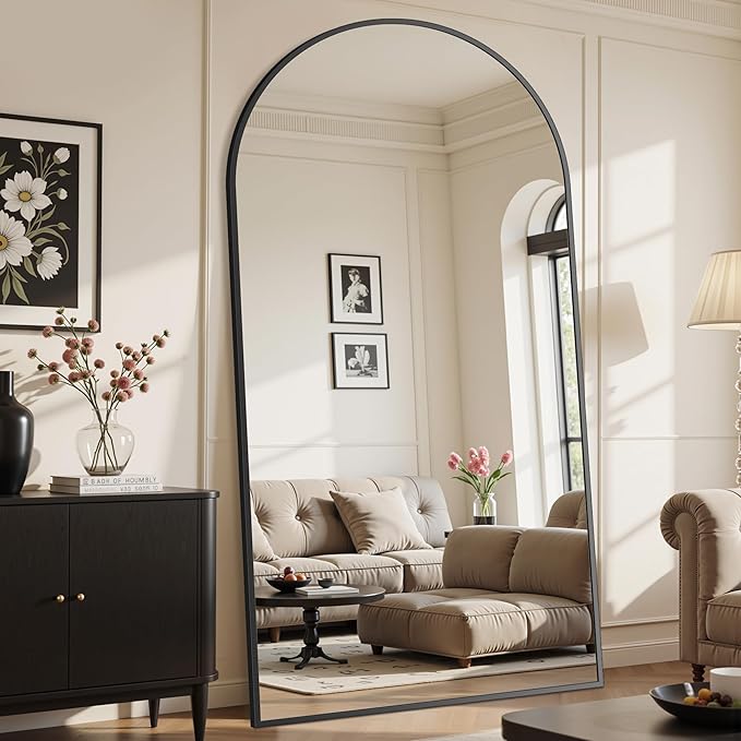 Suidia Arched Full Length Mirror, 90"x46" Floor Mirror Freestanding, Floor Standing Full Body Mirror with Stand for Bedroom, Hanging Leaning Mounted for Living Room Cloakroom, Black