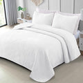 Exclusivo Mezcla Ultrasonic Twin Quilt Bedding Set, Lightweight White Bedspreads Soft Modern Geometric Coverlet Set for All Seasons (1 Quilt and 1 Pillow Sham)