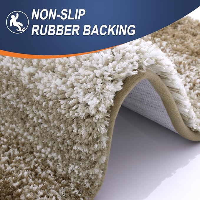 OLANLY Bathroom Rug Set 2 Piece, Soft Absorbent Microfiber Bath Mats and U-Shaped Contour Toilet Rug, Non-Slip, Machine Wash Dry, Plush Shaggy Bath Mats for Bathroom (30"x20"+24"x20", Coffe)