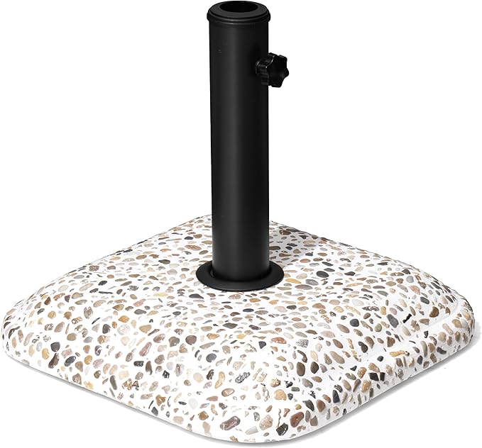Patio Umbrella Base, 45lbs, Square Cobblestone Concrete Stand, Heavy Duty Market Umbrella Stand for Outdoor, Lawn, Deck, Poolside