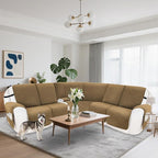 Reclining Sectional Couch Covers 100% Waterproof Velvet L Shape Recliner Couch Covers for Sofa Pets Washable Anti Slip Recliner Slipcovers with Pockets (5 Seat Sofa with 1 Console, Light Tan)