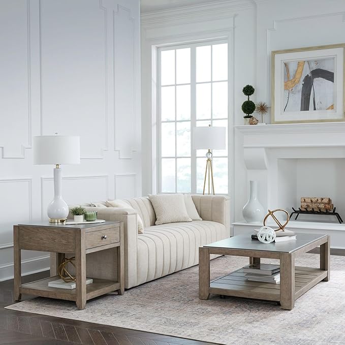 Liberty Furniture Millstone 3 Piece Living Room Set with Tile Top Cocktail Table, 2 End Tables - Nutmeg Oak Wood